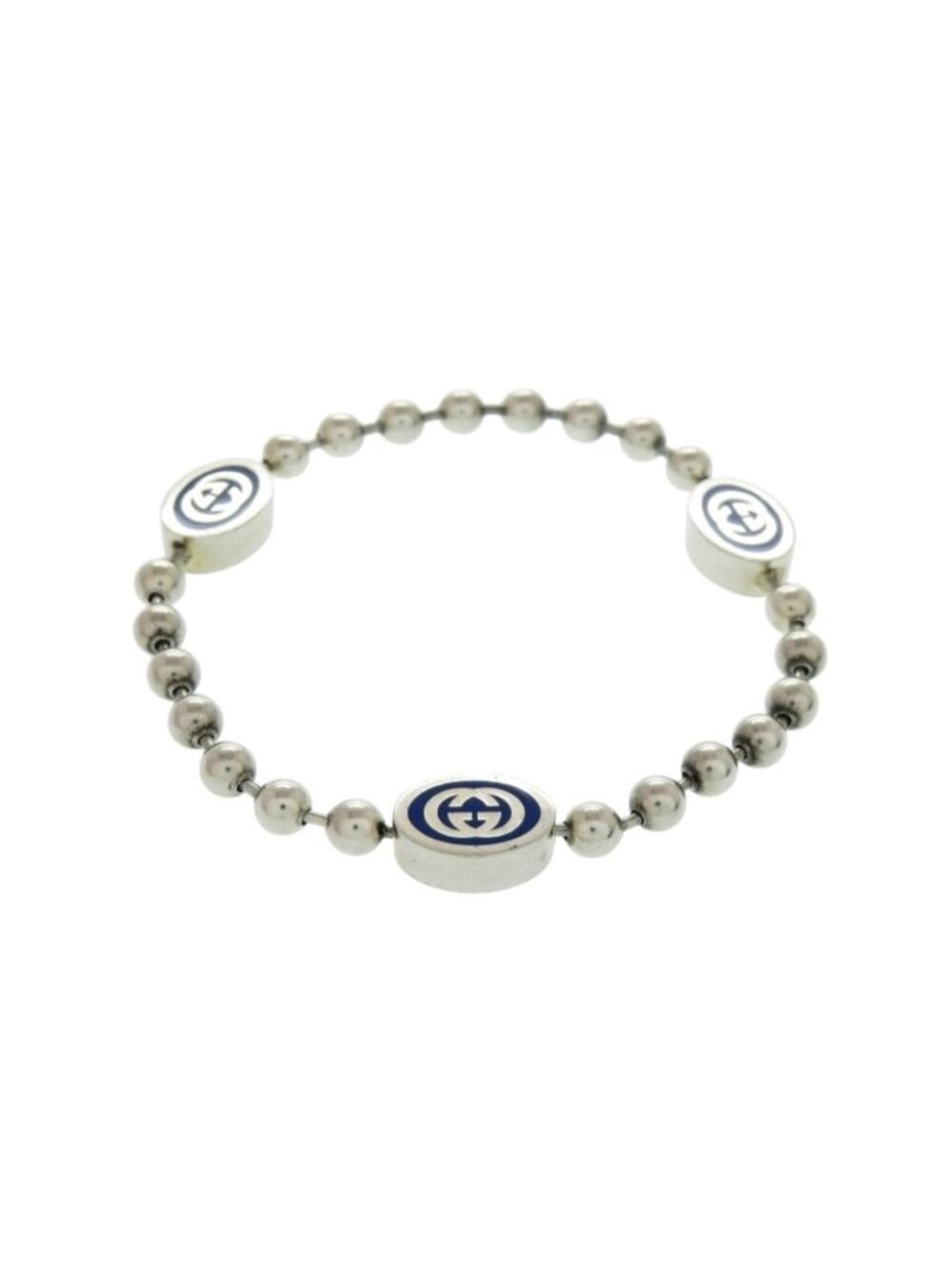 Gucci Ball Chain Bracelet Interlocking 925 Sterling Silver Blue